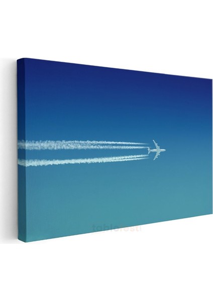 Yolcu Uçağı - Mavi Gökyüzünde Iz Bırakan Beyaz Jet Kanvas Tablo modelleri