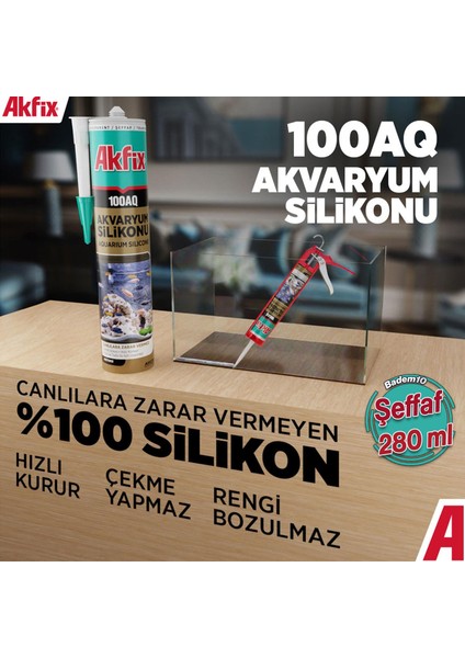 100AQ Akvaryum Sızdırmaz Silikonu Şeffaf Solvent Içermeyen Silikon 280 ml