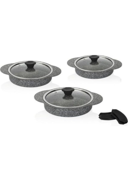 Granit Plus 3'lü Sahan Seti Silikonlu Gri 16-18-20CM TAC-3182
