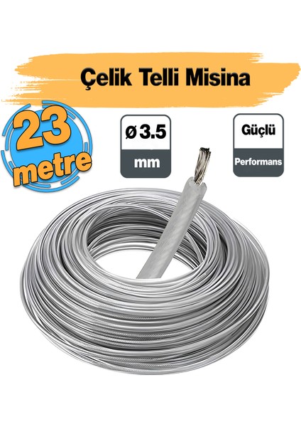 Çelik Telli 3.5 mm 23 Metre Misina Motorlu Tırpan Yuvarlak Çim Ot Biçme Teli Güçlü Performans