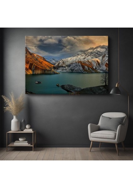 Renkli Dağlar - Turkuaz Göl ve Pastel Tonlu Zirveler Kanvas Tablo