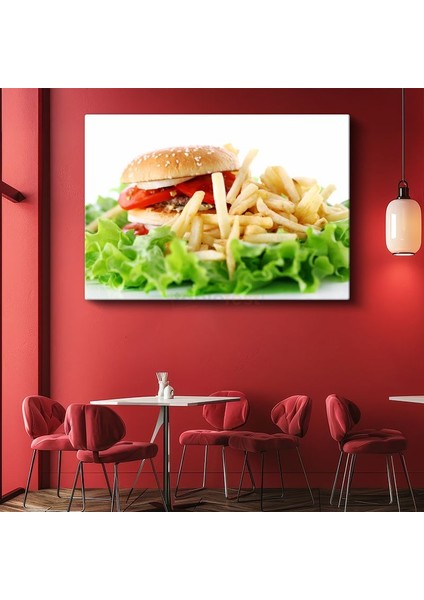 Hamburger Menü - Patates Kızartması ve Yeşillikler Kanvas Tablo