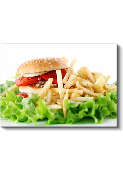Hamburger Menü - Patates Kızartması ve Yeşillikler Kanvas Tablo
