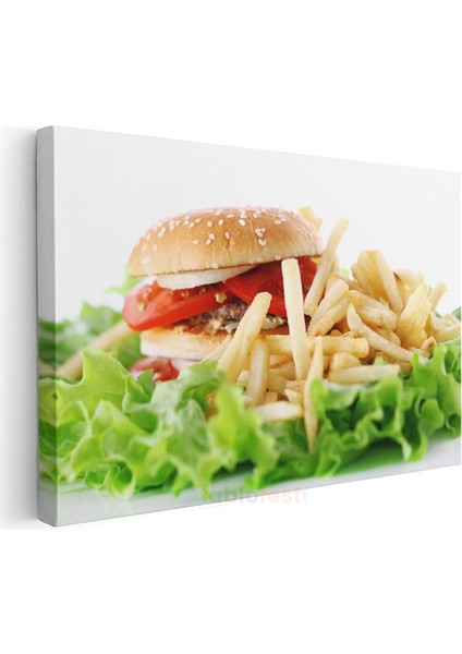 Hamburger Menü - Patates Kızartması ve Yeşillikler Kanvas Tablo