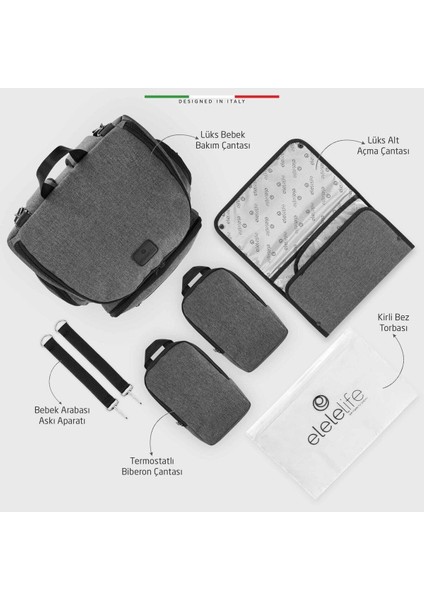 Elelelife Flora 2 4in1 Anne Bebek Bakım Çantası Gri modelleri
