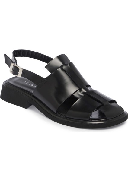 Siyah Hakiki Deri Kadın Sandalet - K25Y1SN68095-A35