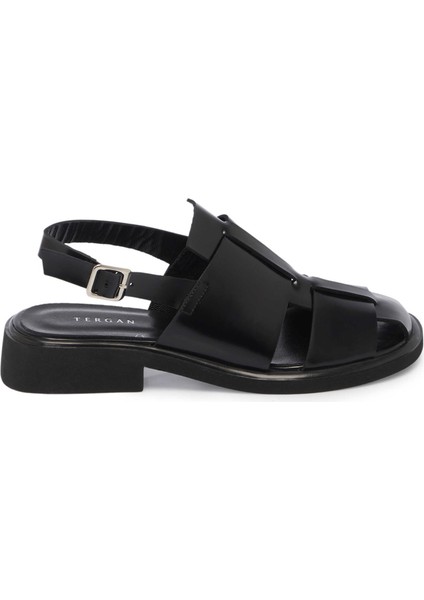 Siyah Hakiki Deri Kadın Sandalet - K25Y1SN68095-A35