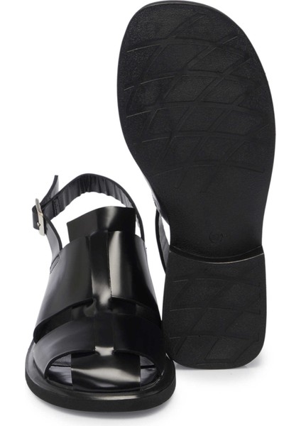 Siyah Hakiki Deri Kadın Sandalet - K25Y1SN68095-A35