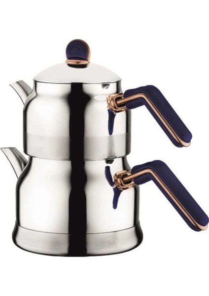 Bakalit kulplu orta boy çaydanlık, şık tasarım, çelik malzeme, 1L hacim