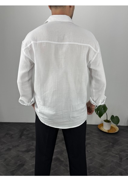 Müslin Keten Oversize Erkek Gömlek