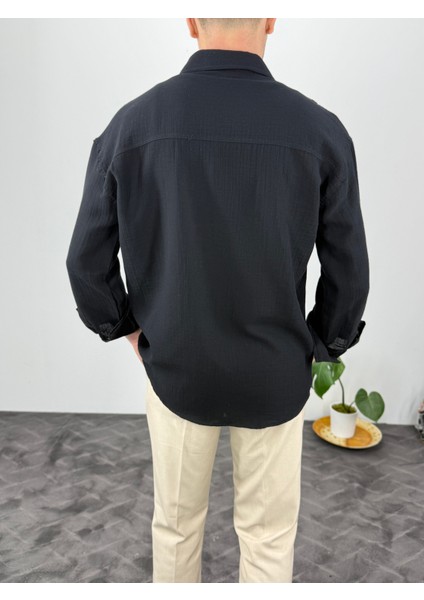 Müslin Keten Oversize Erkek Gömlek