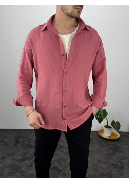 Müslin Keten Oversize Erkek Gömlek