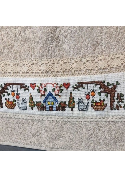 0724 El Yapımı Banyo El Havlusu Lavanta Torbası ve Sabunluk Üçlü Set