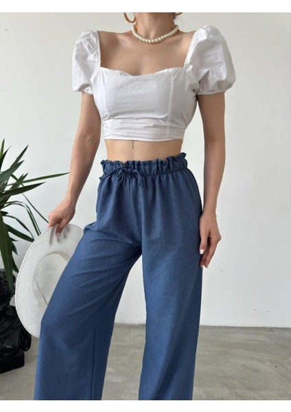 Yüksek Bel Beli Büzgülü Pantolon