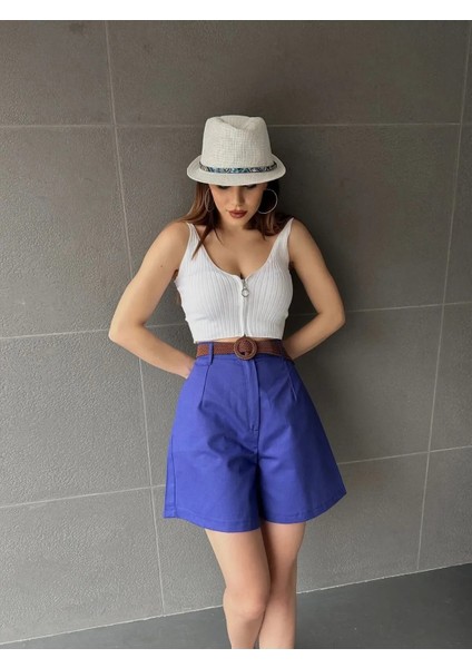 Kemerli Mom Şort