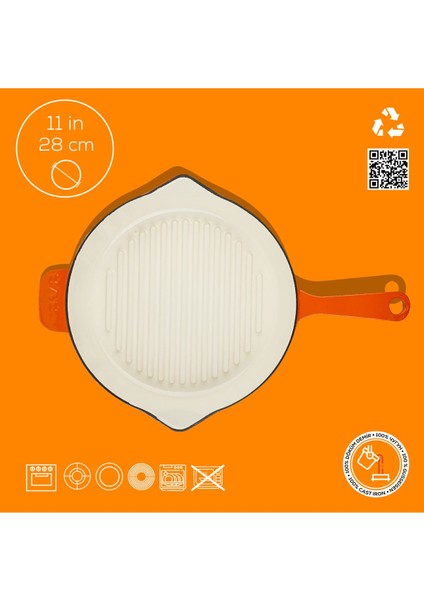 Döküm Yuvarlak Izgara Tavası Döküm Demir Yekpare Saplı Edition Serisi ÇAP(Ø)28CM.