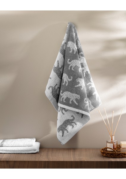 Leopard Ipliği Boyalı %100 Pamuk Yüz Havlusu - Gri