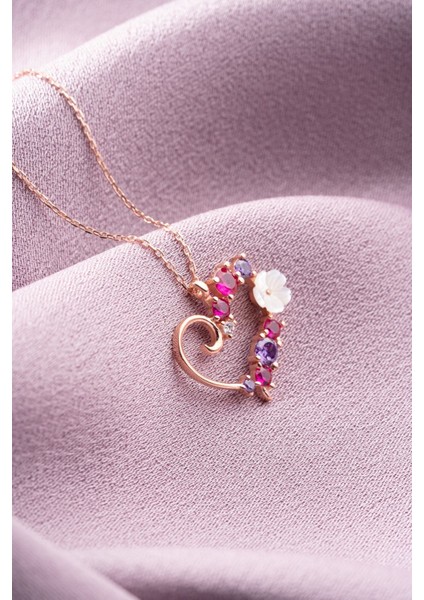 925 Ayar Gümüş Manolya Çiçeği Zirkon Taşlı Kalp Kolye modelleri