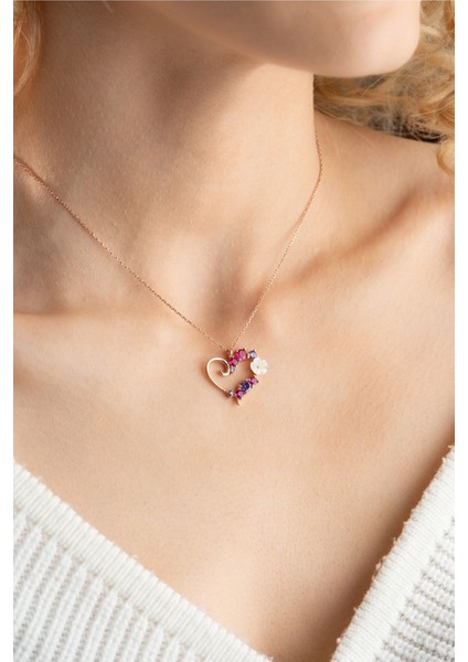 925 Ayar Gümüş Manolya Çiçeği Zirkon Taşlı Kalp Kolye indirimleri