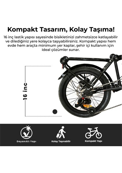 M-100 Katlanır Bisiklet – 16 Jant, 5 Vites, Alüminyum Kadro