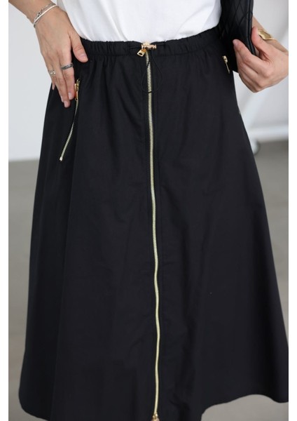 Keyymod Kadın Full Fermuarlı Fermuar Cepli Midi Boy Pamuk Etek fiyatları