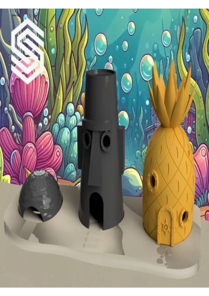 GÖKTÜRK3D Akvaryum Balık Saklanma Aksesurları 3 Lü Set