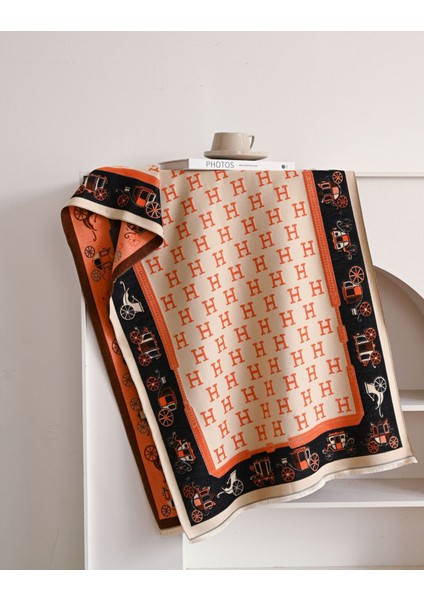 Retro At Arabası Desenli Eşarp, Kadın Moda Mektup Çift Taraflı Şal (Yurt Dışından) modelleri