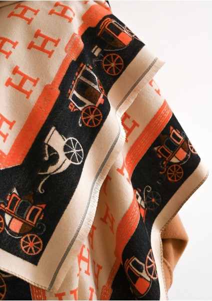 Retro At Arabası Desenli Eşarp, Kadın Moda Mektup Çift Taraflı Şal (Yurt Dışından) fırsatları
