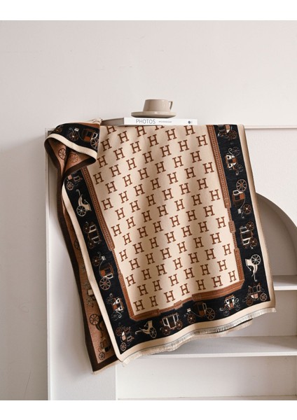 Retro At Arabası Desenli Eşarp, Kadın Moda Mektup Çift Taraflı Şal (Yurt Dışından) fiyatları