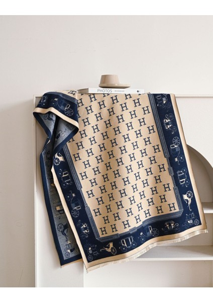 Retro At Arabası Desenli Eşarp, Kadın Moda Mektup Çift Taraflı Şal (Yurt Dışından) fiyatları