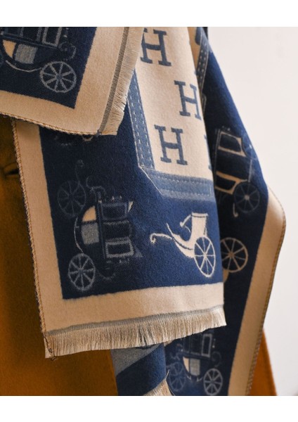 Retro At Arabası Desenli Eşarp, Kadın Moda Mektup Çift Taraflı Şal (Yurt Dışından) modelleri