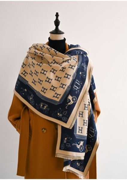Retro At Arabası Desenli Eşarp, Kadın Moda Mektup Çift Taraflı Şal (Yurt Dışından) fırsatları