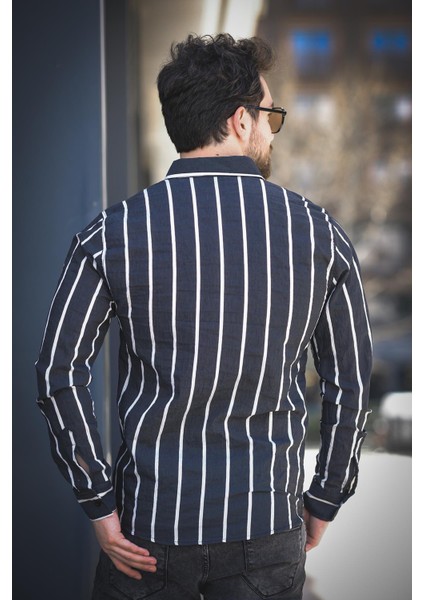 Ht 9540006 Slim Fit Çizgili Uzun Kol Ketenerkek Gömlek fırsatları