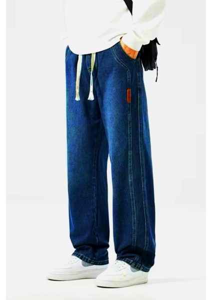 Reax Streetwear Beli Lastikli Ipli Düz Paça Rahat Kesim Erkek Jean Pantolon