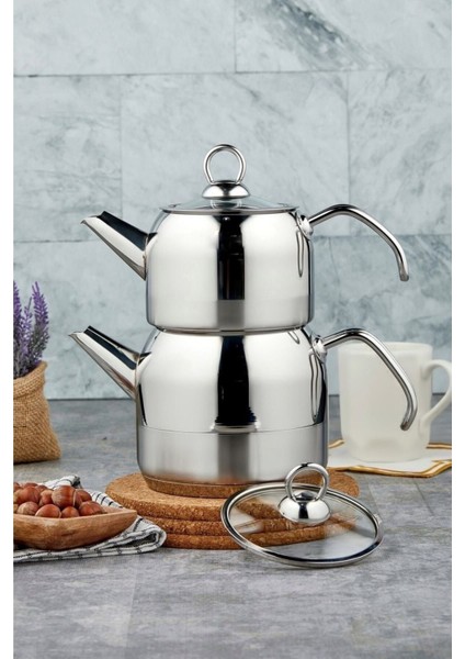 Şık Mini Çelik Çaydanlık, Çift Kapaklı, Dayanıklı ve Pratik Tasarım