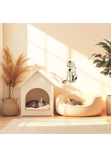 "geometrik Kedi" Duvar Dekor Metal Tablo