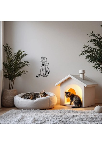 "geometrik Kedi" Duvar Dekor Metal Tablo
