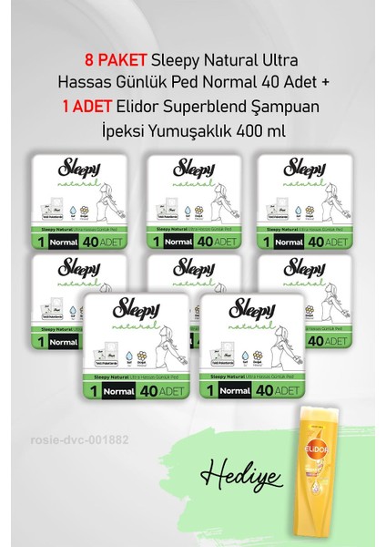 Natural Ultra Hassas Günlük Ped Normal 40 Adet x 8 ve Hediye Elidor 400 ml