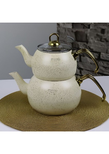 Bej Renkli Çaydanlık Takımı, 1+2 L, Şık ve Kullanışlı Granit Set