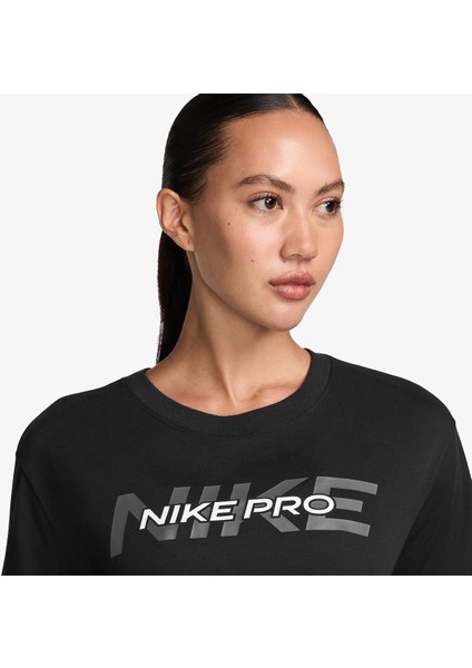Pro Dri Fiit Women's Crop Loose Fit T-Shirt Kadın Bol Kesim Kısa Koşu Antrenman Tişörtü Siyah modelleri