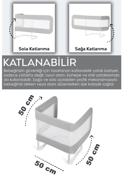 150X42 cm Katlanır Bebek Yatak Bariyeri - Koruyucu Baza Korkuluğu Koruma Güvenlik Bariyeri Gri fırsatları