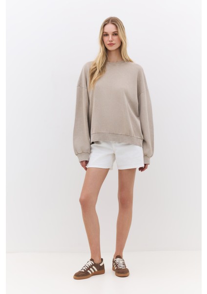 Oversize Fit Bej Basic Sweatshirt