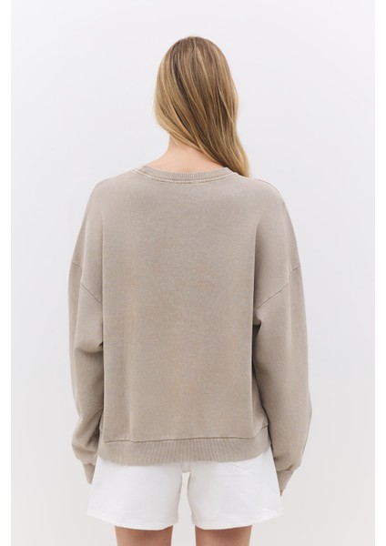 Oversize Fit Bej Basic Sweatshirt