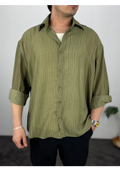 Efektli Dökümlü Oversize Erkek Gömlek
