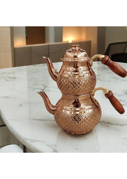 El yapımı piramit desenli büyük bakır çaydanlık ve demlik, 2,65 L