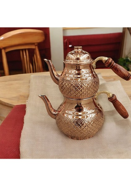 El yapımı piramit desenli büyük bakır çaydanlık ve demlik, 2,65 L