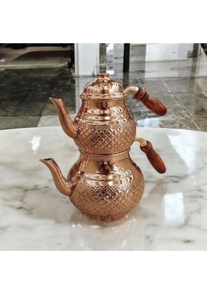El yapımı piramit desenli büyük bakır çaydanlık ve demlik, 2,65 L