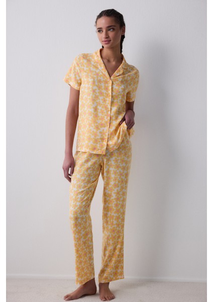 Sunny Floral Gömlek Pantolon Sarı Pijama Takımı