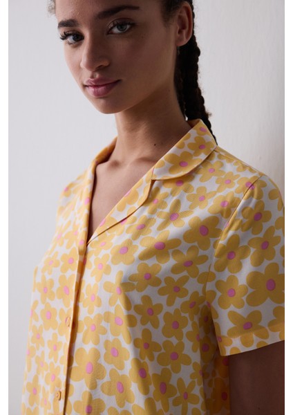 Sunny Floral Gömlek Pantolon Sarı Pijama Takımı