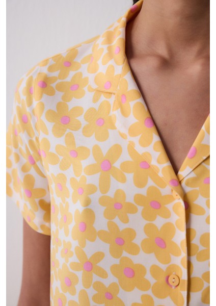 Sunny Floral Gömlek Pantolon Sarı Pijama Takımı